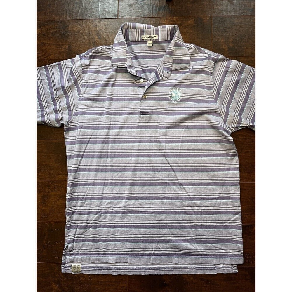 Peter Millar Mens Purple Blue Striped Pebble Beach Shirt Sz Large
